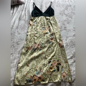 Y2K Green Black Silk Slip Dress 2 Forest Fairy Whimsical Boho Ethereal Feminine